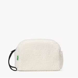 Kate Spade Faux Shearling Travel Pouch Cosmetic Case Wristlet Cream White Zip